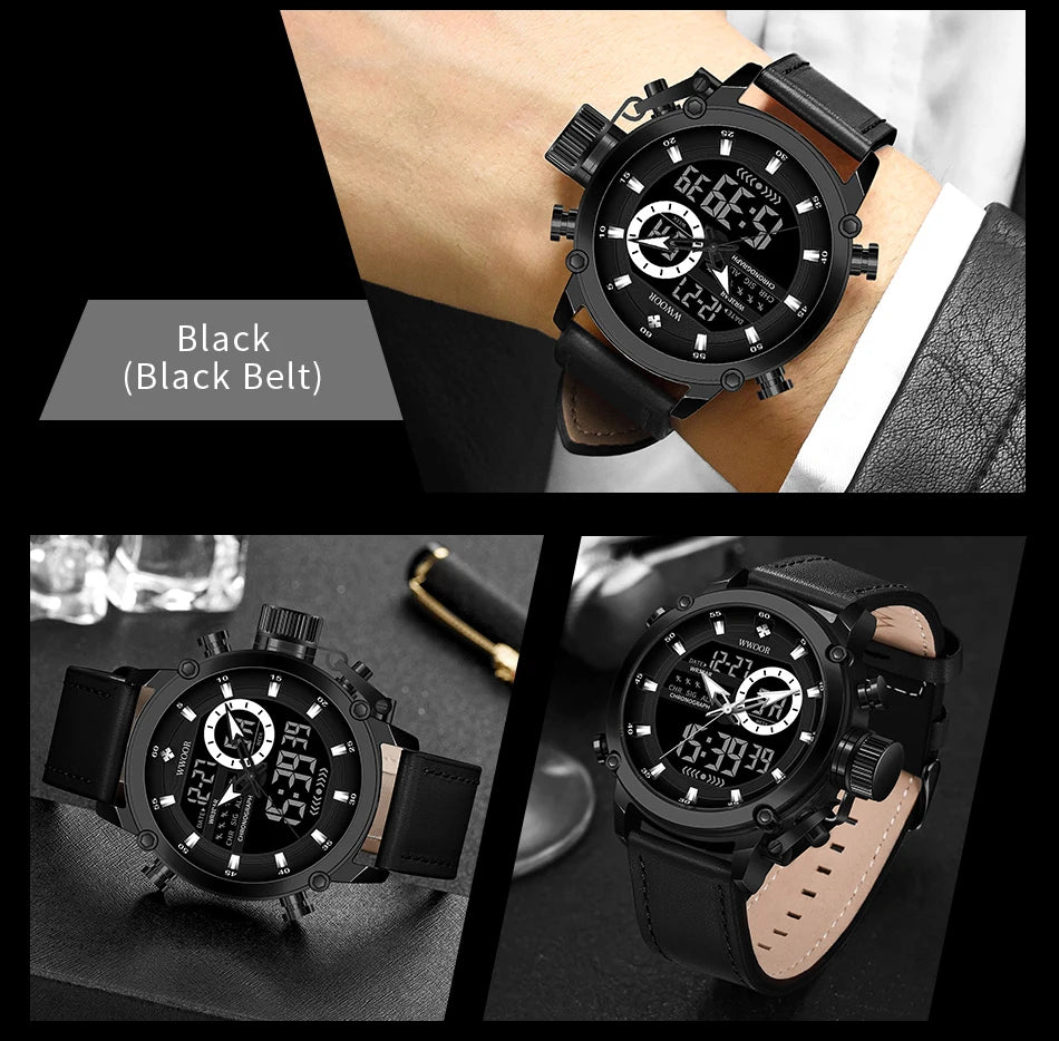 WWOOR New Fashion Military Sports Men's Nylon Watches Digital Quartz Wristwatch Waterproof Dual Display Clock Relogio Masculino