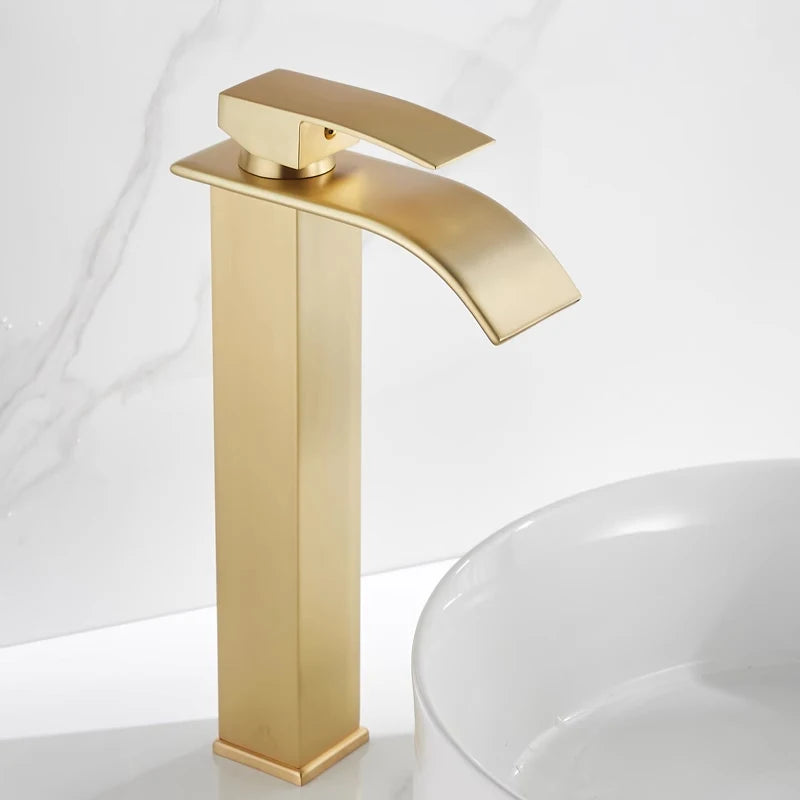 Waterfall Black Higher Basin Wash Basin Bathroom Cabinet Faucet Bathroom Nordic Black Paint Single Hole Faucet