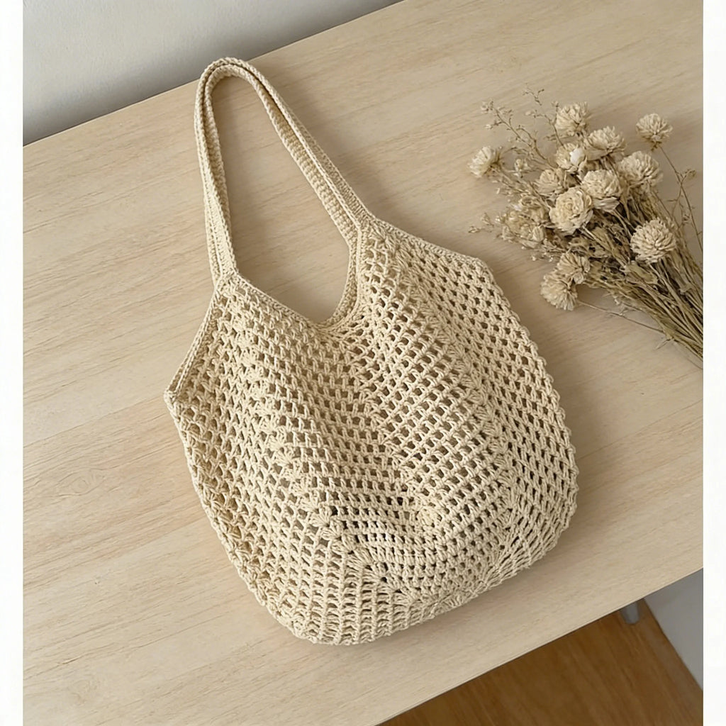Beach Bags for Women - Women Beach Tote Bag, Summer Mesh Hollow Straw Tote Bag for Holiday Market