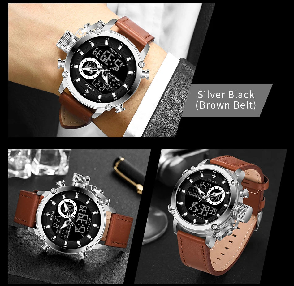 WWOOR New Fashion Military Sports Men's Nylon Watches Digital Quartz Wristwatch Waterproof Dual Display Clock Relogio Masculino