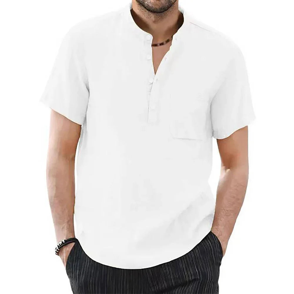 Men's Short Sleeve T-shirt Cotton and Linen Casual Men T-shirt Solid Color Summer Shirt Male Cozy Breathable US Size