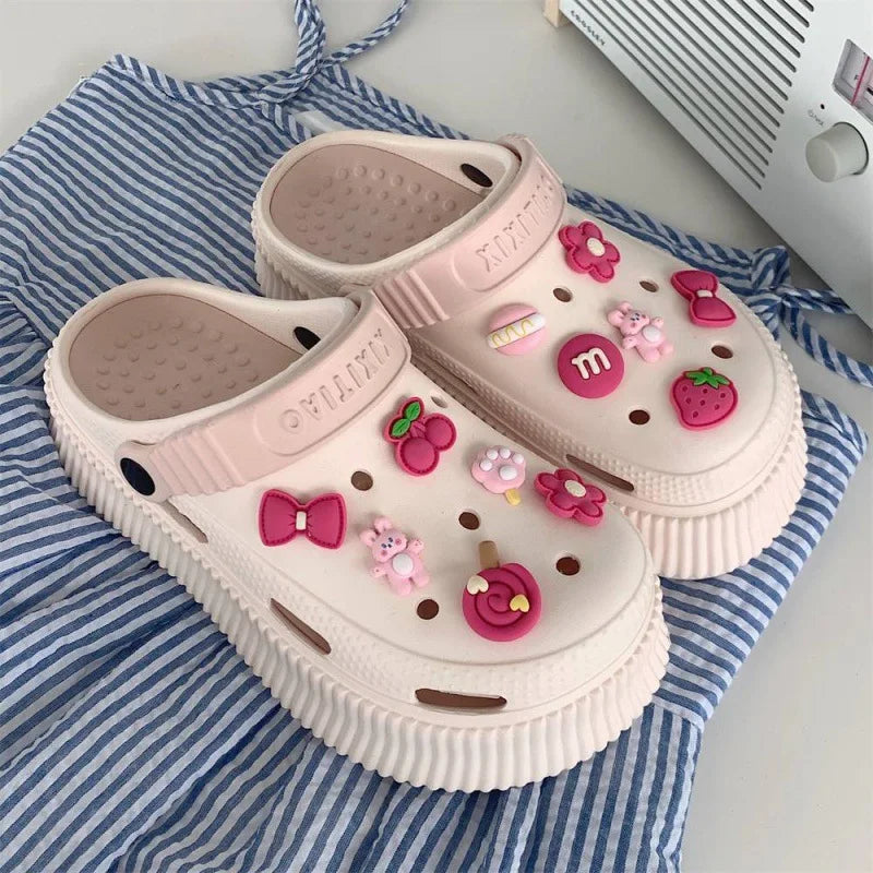Beach cool slippers women's summer creative DIY muffin thick bottom stepping on shit feeling cute hole shoes