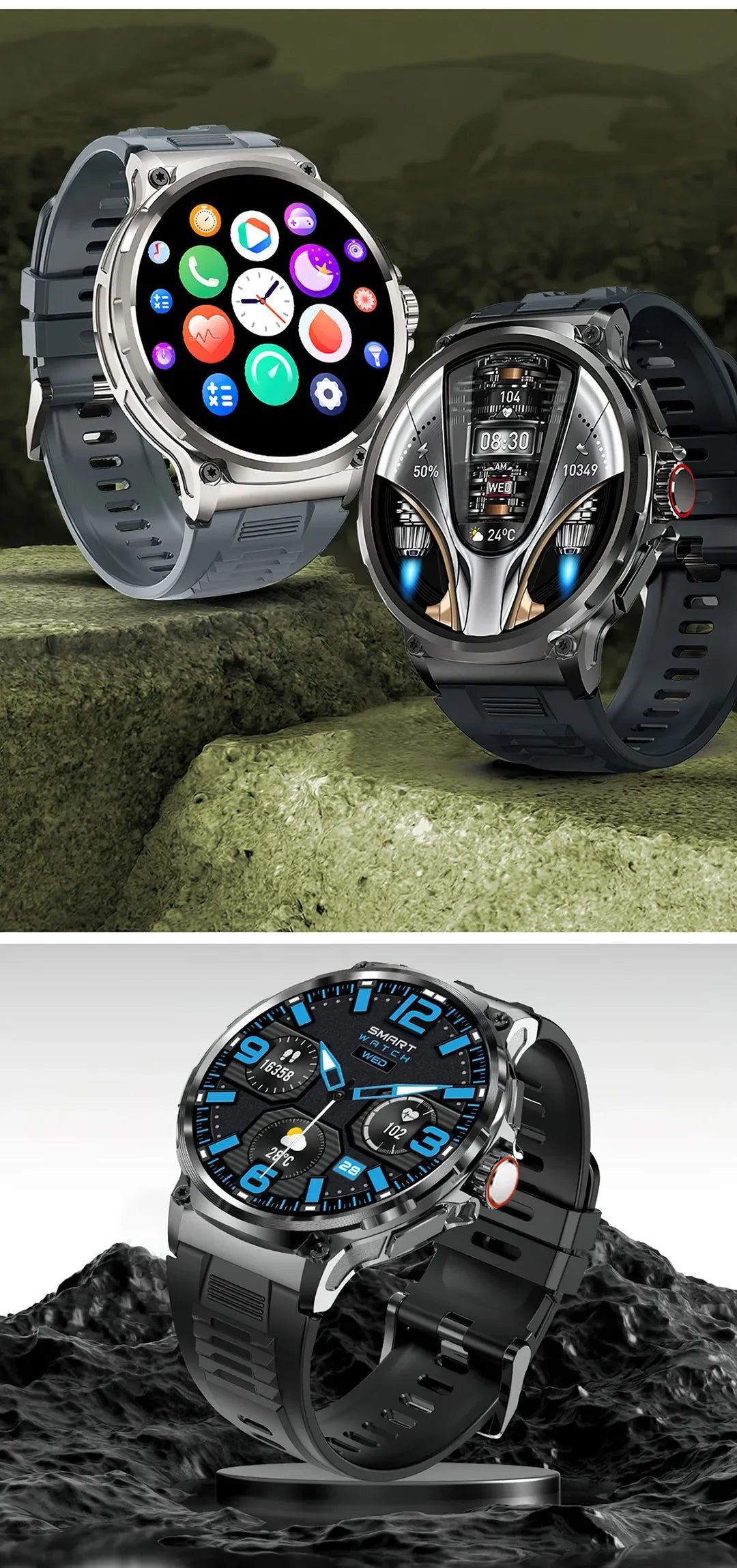 New Military Smart Watch Men 710 mA Waterproof Outdoor Sport Fitness Watches Health Monitor BT Call Smart Watch Men