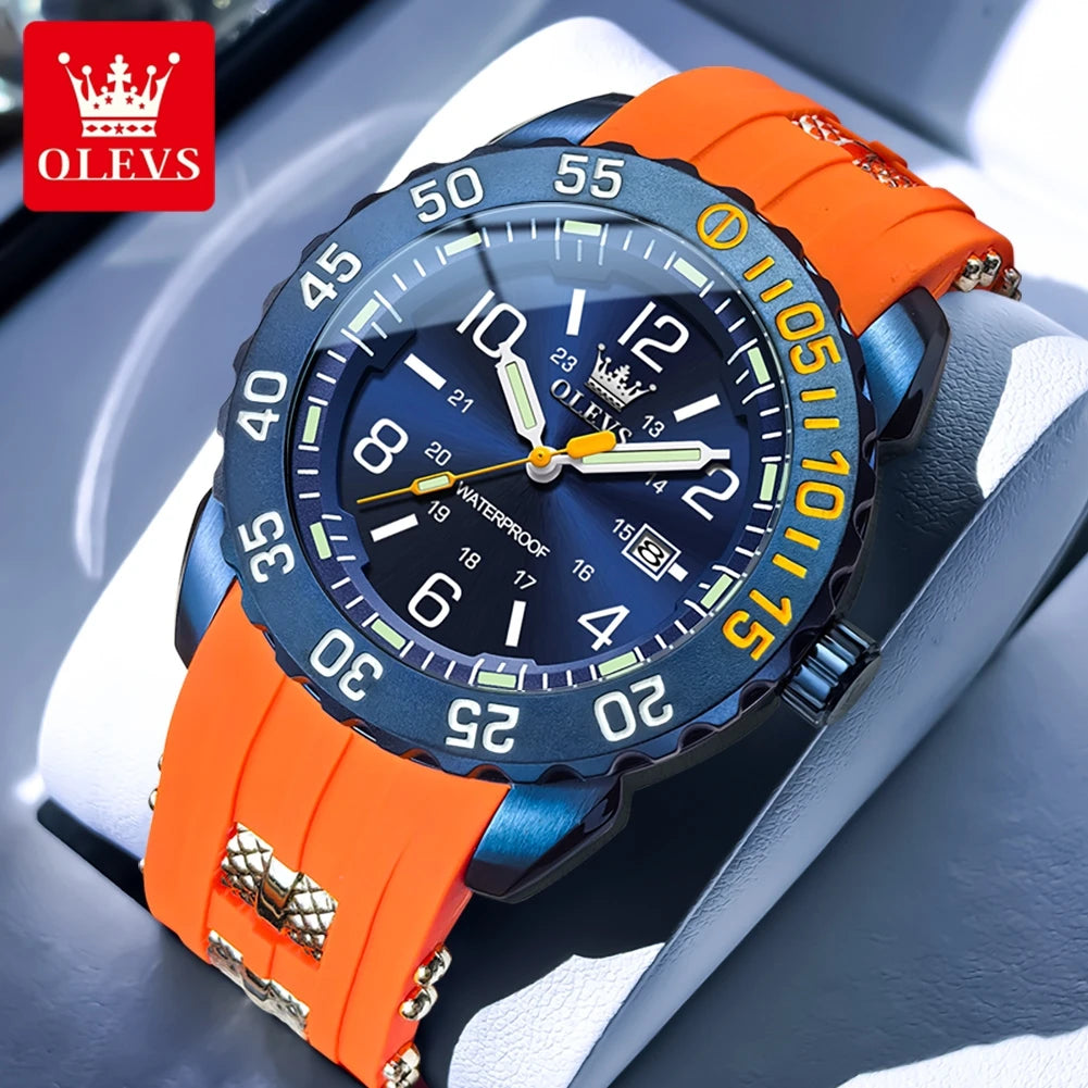 OLEVS 3688 Watches For Man Original Quartz Watch Waterproof Luminous Arabic Date Sports Watches Silicone Strap Box Gifts Reloj