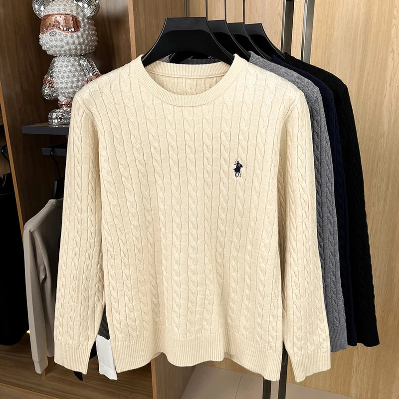 Luxury High-End Solid Color Long Sleeve Sweater Spring Autumn 2026 No.1 Sales Embroidered Fried Dough Twists Knitted