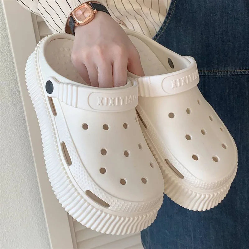 Beach cool slippers women's summer creative DIY muffin thick bottom stepping on shit feeling cute hole shoes