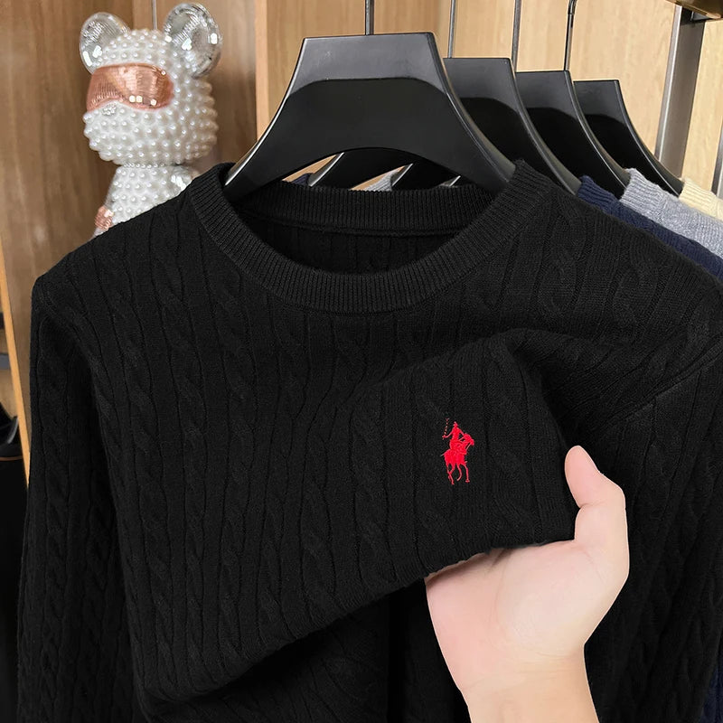 Luxury High-End Solid Color Long Sleeve Sweater Spring Autumn 2026 No.1 Sales Embroidered Fried Dough Twists Knitted