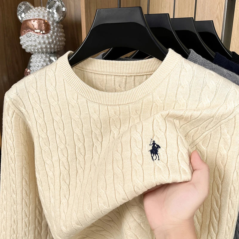 Luxury High-End Solid Color Long Sleeve Sweater Spring Autumn 2026 No.1 Sales Embroidered Fried Dough Twists Knitted