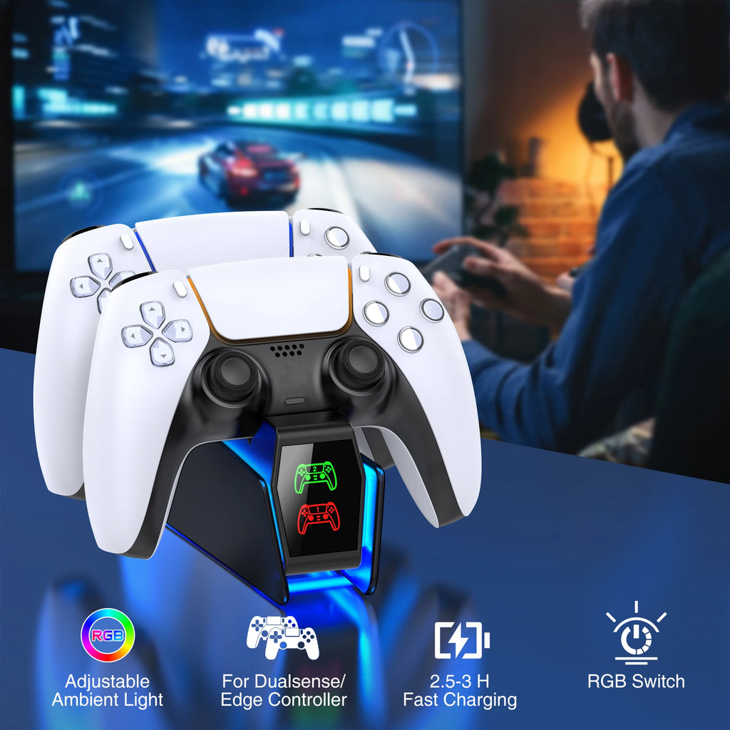 BEBONCOOL FC302 PS5 Controller Charging Station Dual Fast Charger LED Stand For DualSense Gamepad