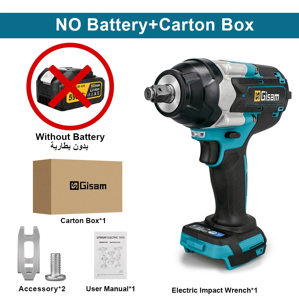 1800N.M Torque Brushless Electric Impact Wrench 1/2 inch Lithium-Ion Battery Cordless Wrench Tools For Makita 18V Battery Pins