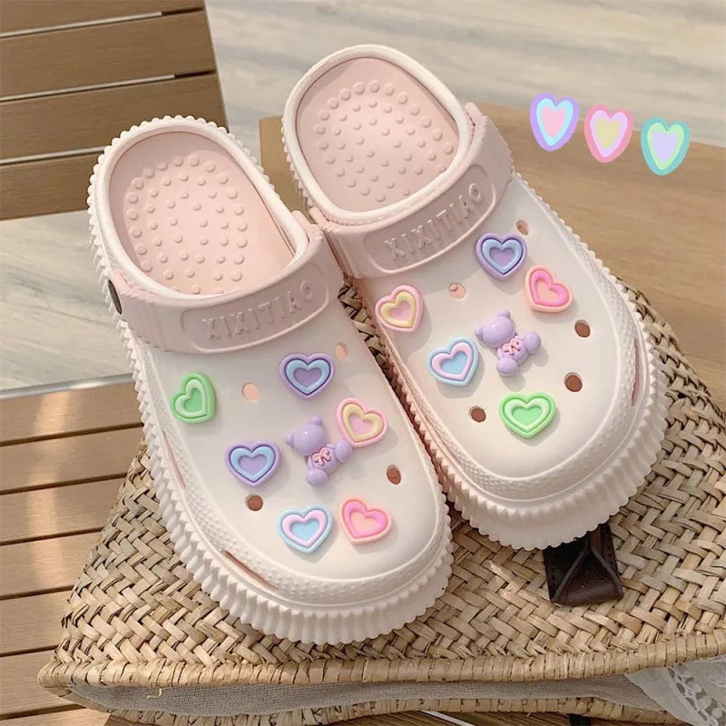 Beach cool slippers women's summer creative DIY muffin thick bottom stepping on shit feeling cute hole shoes
