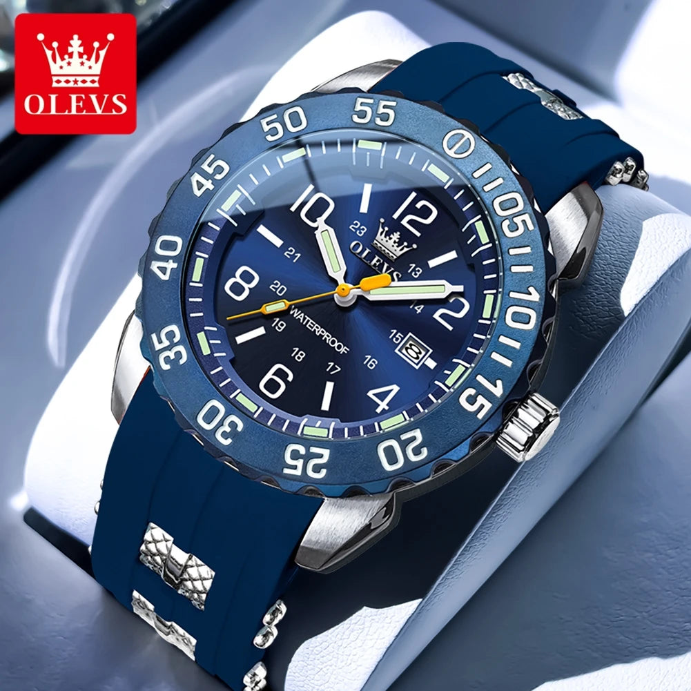 OLEVS 3688 Watches For Man Original Quartz Watch Waterproof Luminous Arabic Date Sports Watches Silicone Strap Box Gifts Reloj