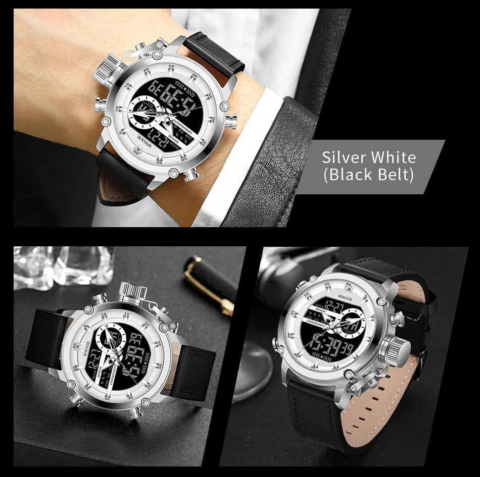 WWOOR New Fashion Military Sports Men's Nylon Watches Digital Quartz Wristwatch Waterproof Dual Display Clock Relogio Masculino