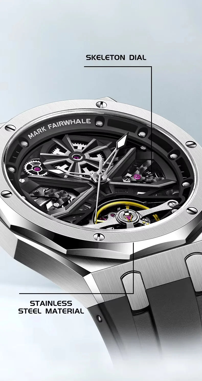 Mark Fairwhal 2025 New Mens Watches Luxury Automatic Mechanical Wristwatch Men Timepiece Waterproof Clock Tonneau Watch for Men