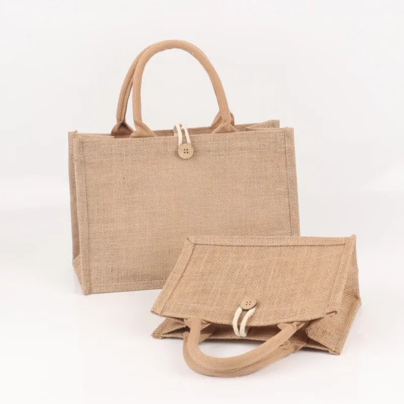 Women Linen Tote Bag Burlap Beach Eco Handbags Portable Top Handle Shopping Bag Large Simple Shoulder Bag Multiple Sizes Handbag