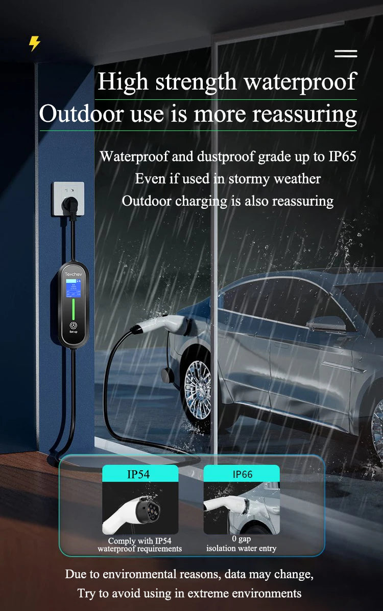 Teschev Portable Electrical Car Charger Type 1 SAE J1772 Type 2 IEC 62196 GBT Charger 16A 1 Phase 3.5kW Wallbox Charging Station