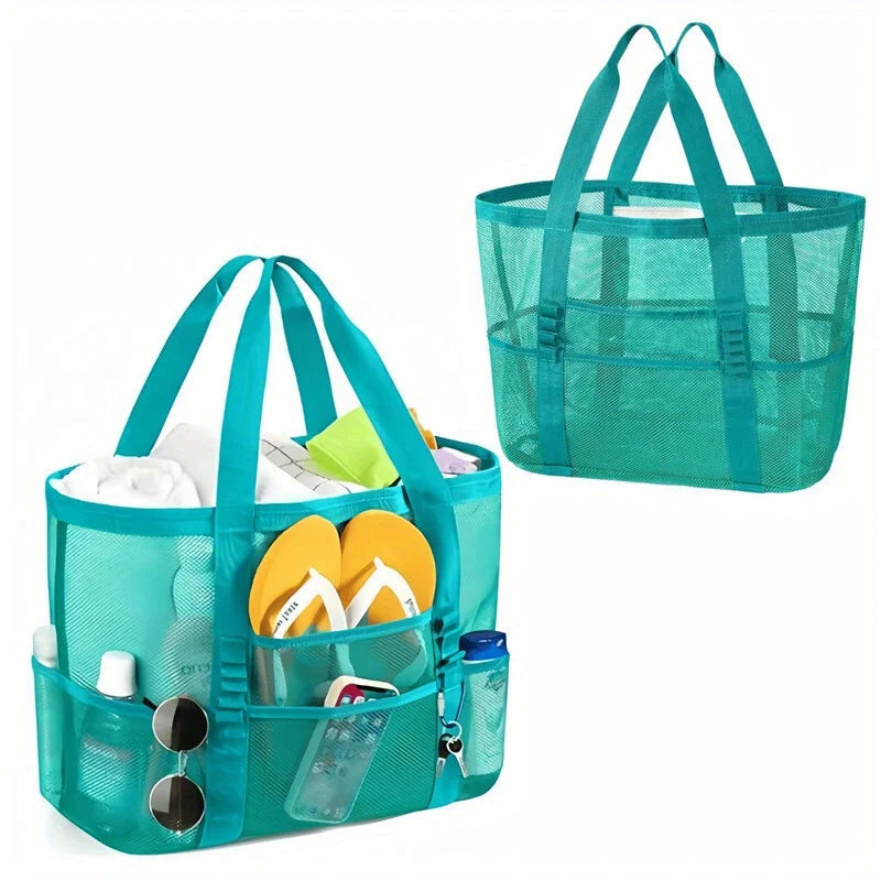 Beach Bags Sandproof Mesh Beach Pool Travel Storage Tote Bag with Multiple Pockets for Family Beach Bag for Vacation Essentials