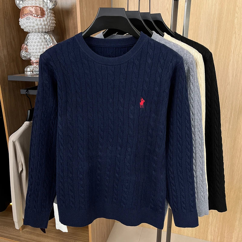 Luxury High-End Solid Color Long Sleeve Sweater Spring Autumn 2026 No.1 Sales Embroidered Fried Dough Twists Knitted