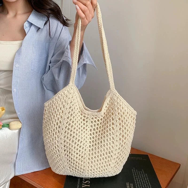 Beach Bags for Women - Women Beach Tote Bag, Summer Mesh Hollow Straw Tote Bag for Holiday Market