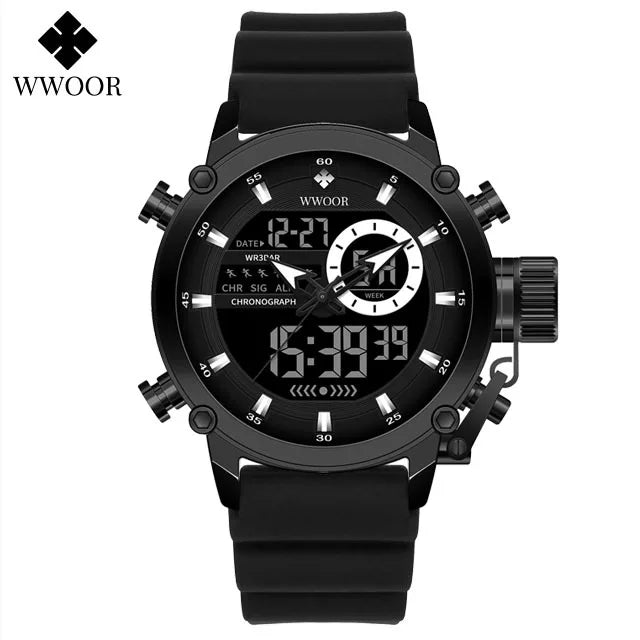 WWOOR New Fashion Military Sports Men's Nylon Watches Digital Quartz Wristwatch Waterproof Dual Display Clock Relogio Masculino