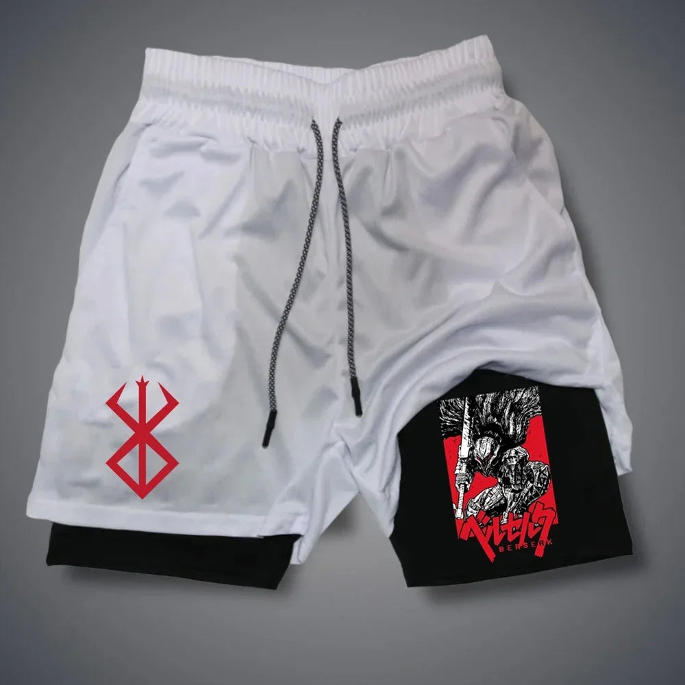 Men's Shorts Gothic Style Skull Print Double-deck 2-In-1 Running Shorts Summer Thin Sportswear Training Short Pants Y2K Clothes