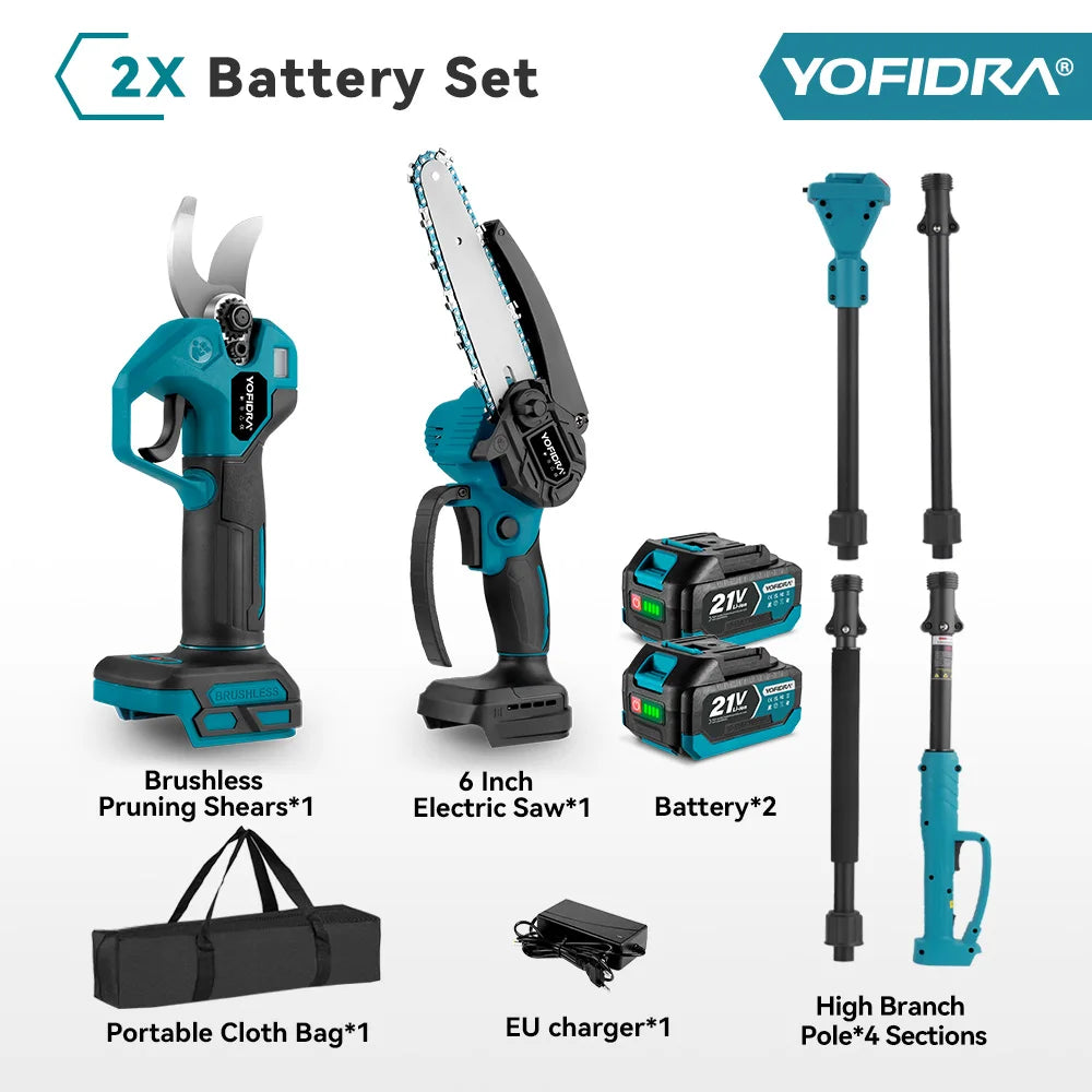 YOFIDRA Brushless Telescoping Pole Electric Chainsaw Scalable Pruner Shear Scissors Garden Tool For Makita 21V Battery Pin