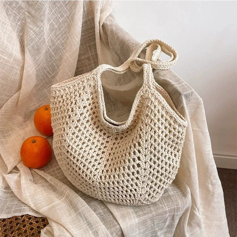 Beach Bags for Women - Women Beach Tote Bag, Summer Mesh Hollow Straw Tote Bag for Holiday Market