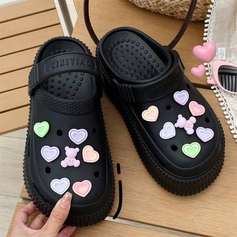 Beach cool slippers women's summer creative DIY muffin thick bottom stepping on shit feeling cute hole shoes