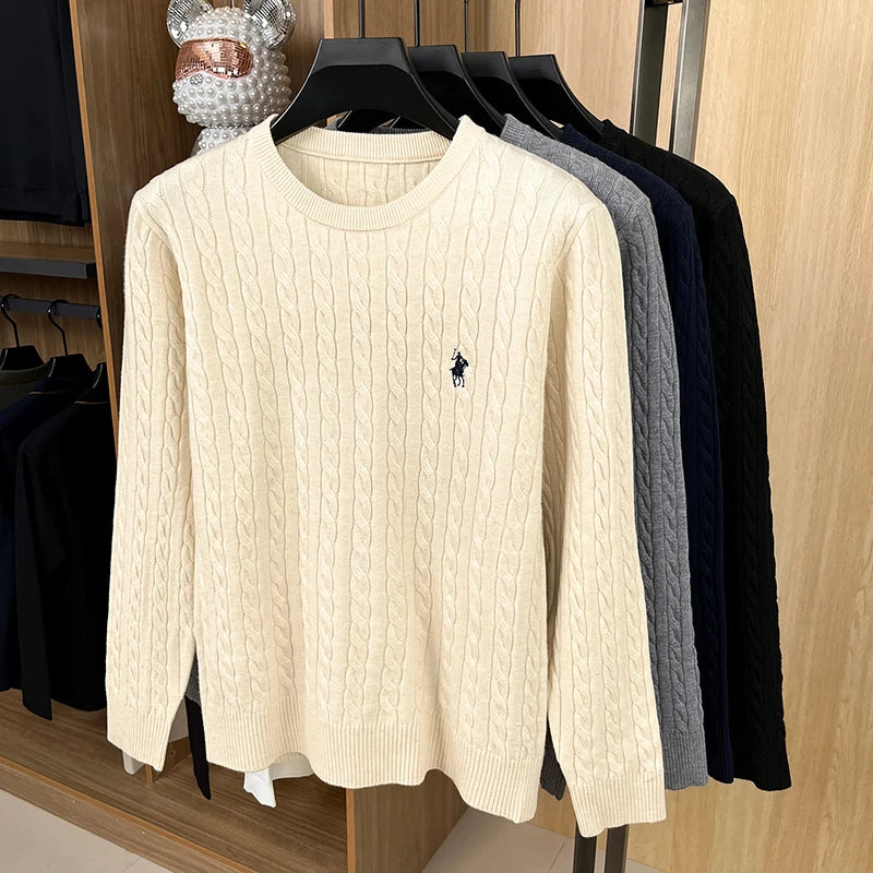 Luxury High-End Solid Color Long Sleeve Sweater Spring Autumn 2026 No.1 Sales Embroidered Fried Dough Twists Knitted