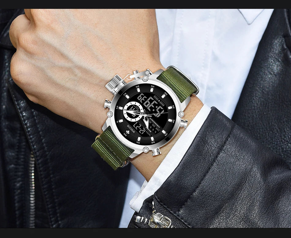 WWOOR New Fashion Military Sports Men's Nylon Watches Digital Quartz Wristwatch Waterproof Dual Display Clock Relogio Masculino