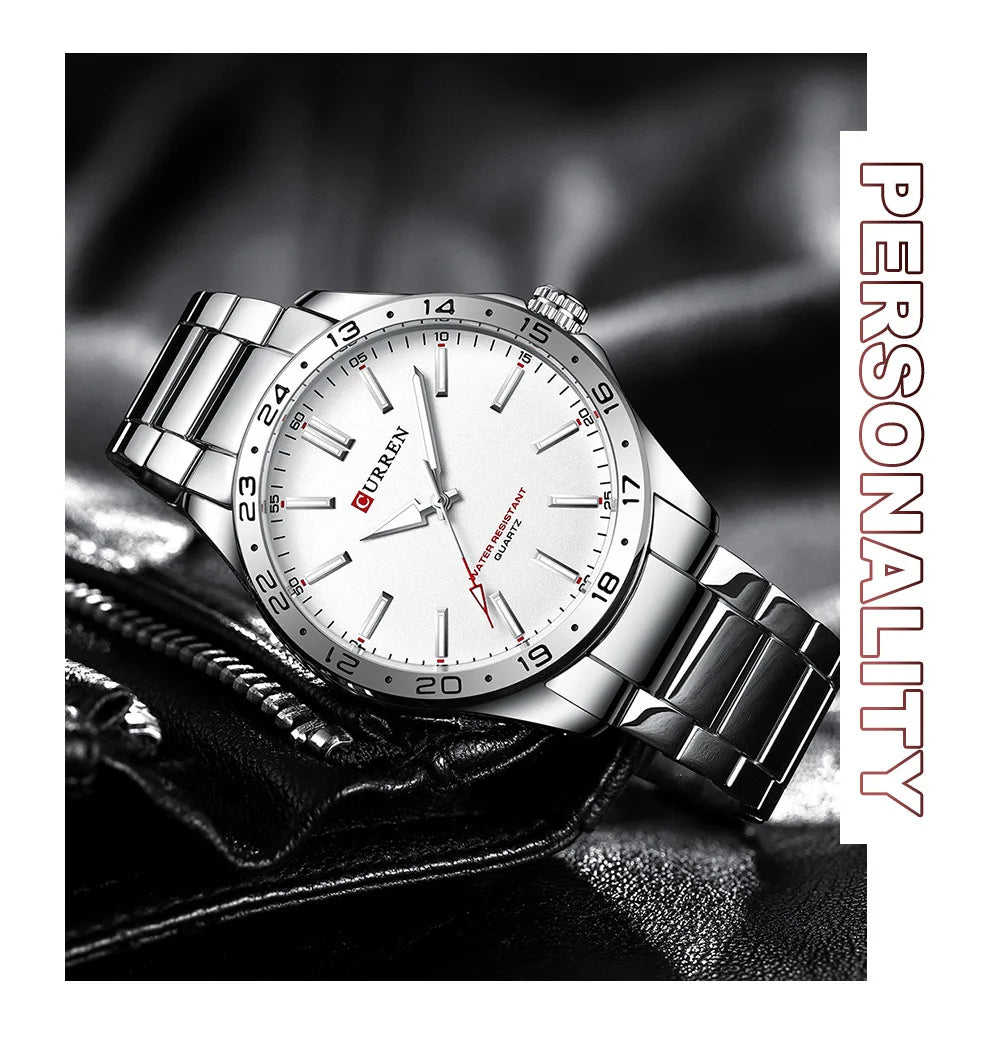 CURREN 8452 Casual Sport Simple Business Men's Watches 2025 Stainless Steel Band Wristwatch Quartz Clock with Luminous Pointers