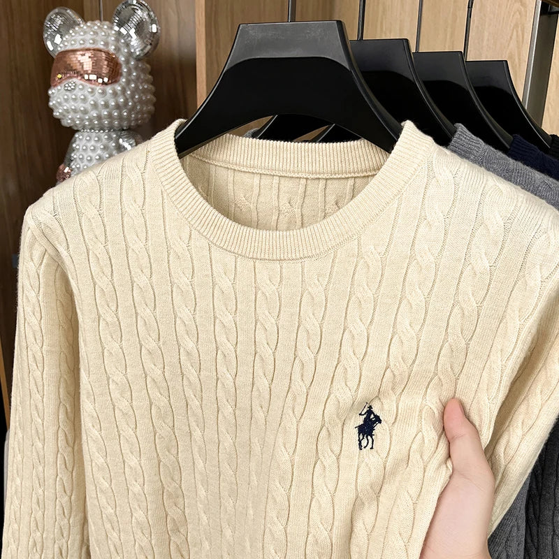 Luxury High-End Solid Color Long Sleeve Sweater Spring Autumn 2026 No.1 Sales Embroidered Fried Dough Twists Knitted