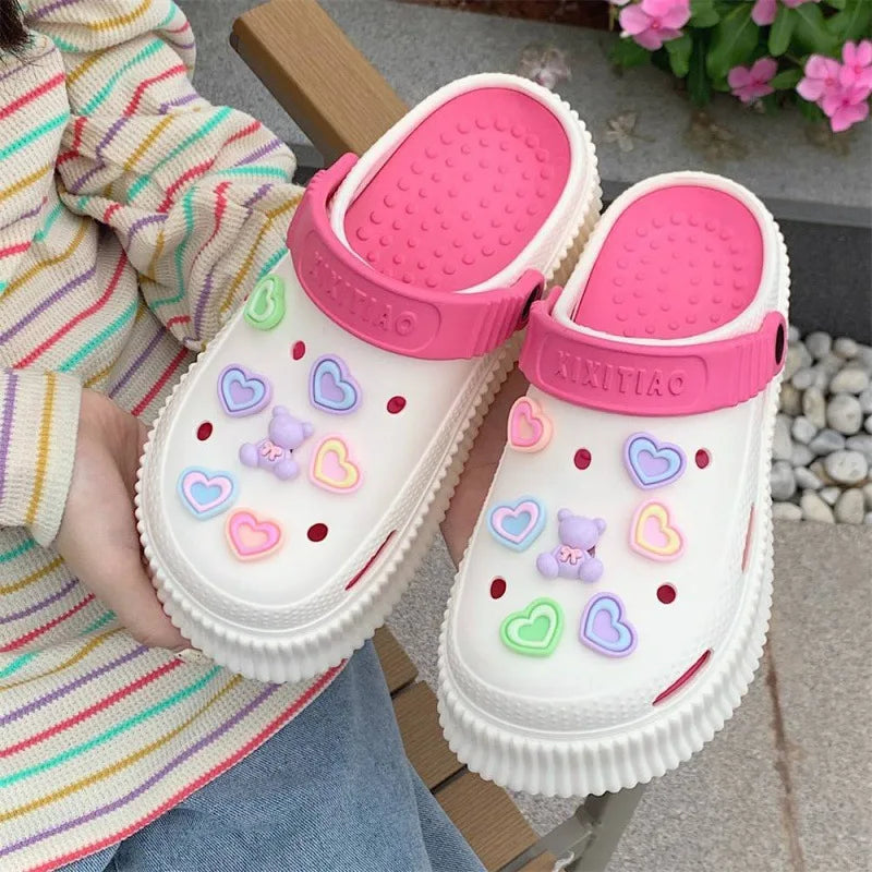 Beach cool slippers women's summer creative DIY muffin thick bottom stepping on shit feeling cute hole shoes