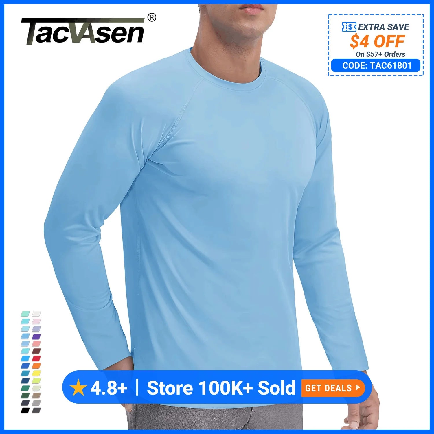 TACVASEN Men's Sun Protection T-shirts Summer UPF 50+ Long Sleeve Performance Quick Dry Breathable Hiking Fish T-shirts UV-Proof