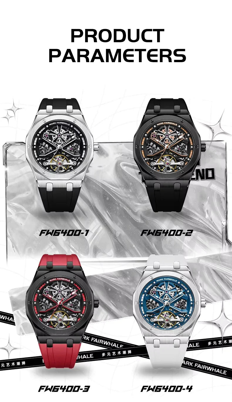 Mark Fairwhal 2025 New Mens Watches Luxury Automatic Mechanical Wristwatch Men Timepiece Waterproof Clock Tonneau Watch for Men