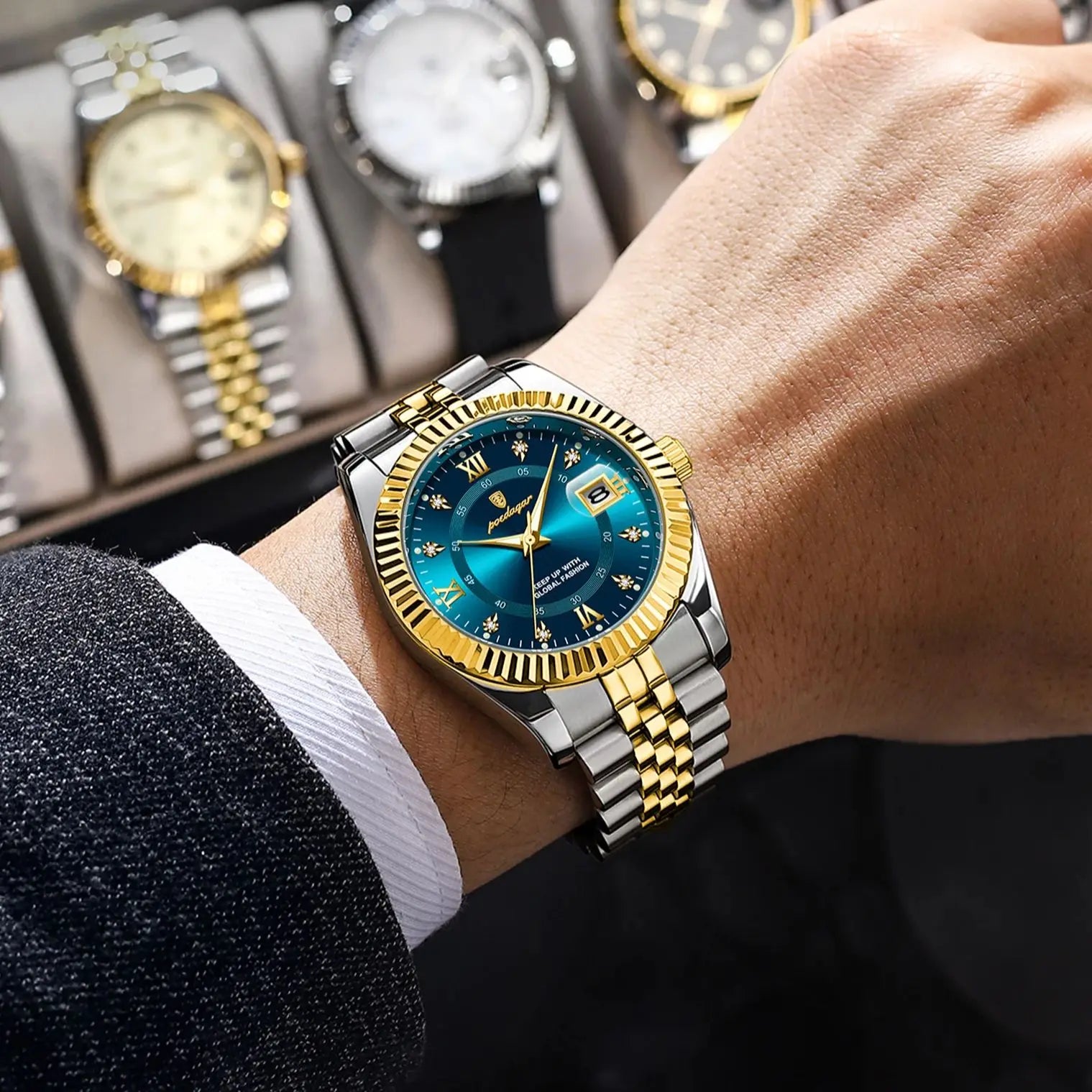 POEDAGAR Business Luxury Quartz Wristwatch For Men Waterproof Luminous Date Man Watch Stainless Steel Sports Men's Watches Reloj