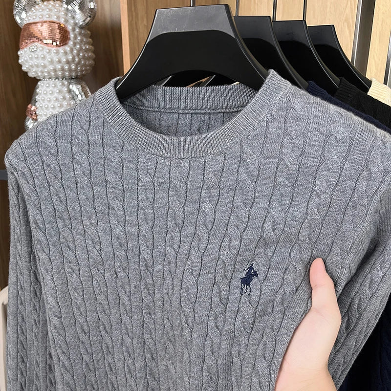 Luxury High-End Solid Color Long Sleeve Sweater Spring Autumn 2026 No.1 Sales Embroidered Fried Dough Twists Knitted