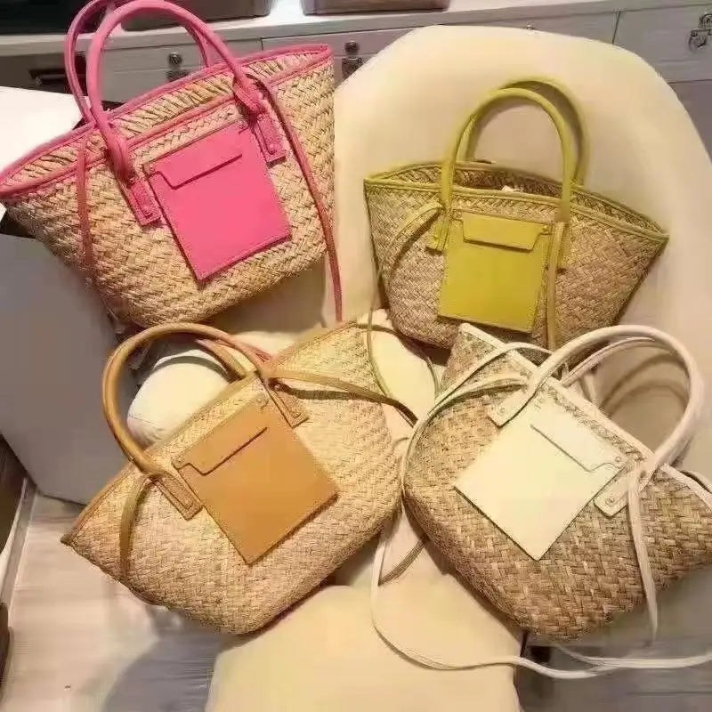 Summer Straw Woven Bag 2025 New Woven Vacation Beach Bags Customizable Letter Large Capacity Crossbody Bag Womens Hand Tote Bags