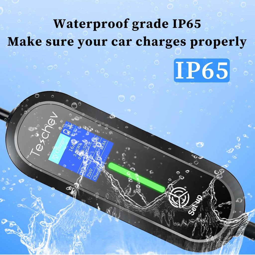 Teschev Portable Electrical Car Charger Type 1 SAE J1772 Type 2 IEC 62196 GBT Charger 16A 1 Phase 3.5kW Wallbox Charging Station