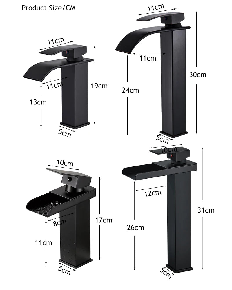 Waterfall Black Higher Basin Wash Basin Bathroom Cabinet Faucet Bathroom Nordic Black Paint Single Hole Faucet
