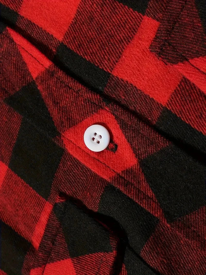 Spring and Autumn Fashion Cotton Long Sleeve Men's Shirt New Brushed Red Plaid Business Leisure Fit Flannel No iron