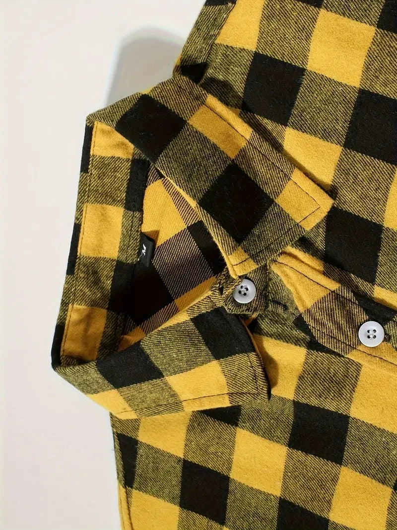Spring and Autumn Fashion Cotton Long Sleeve Men's Shirt New Brushed Red Plaid Business Leisure Fit Flannel No iron
