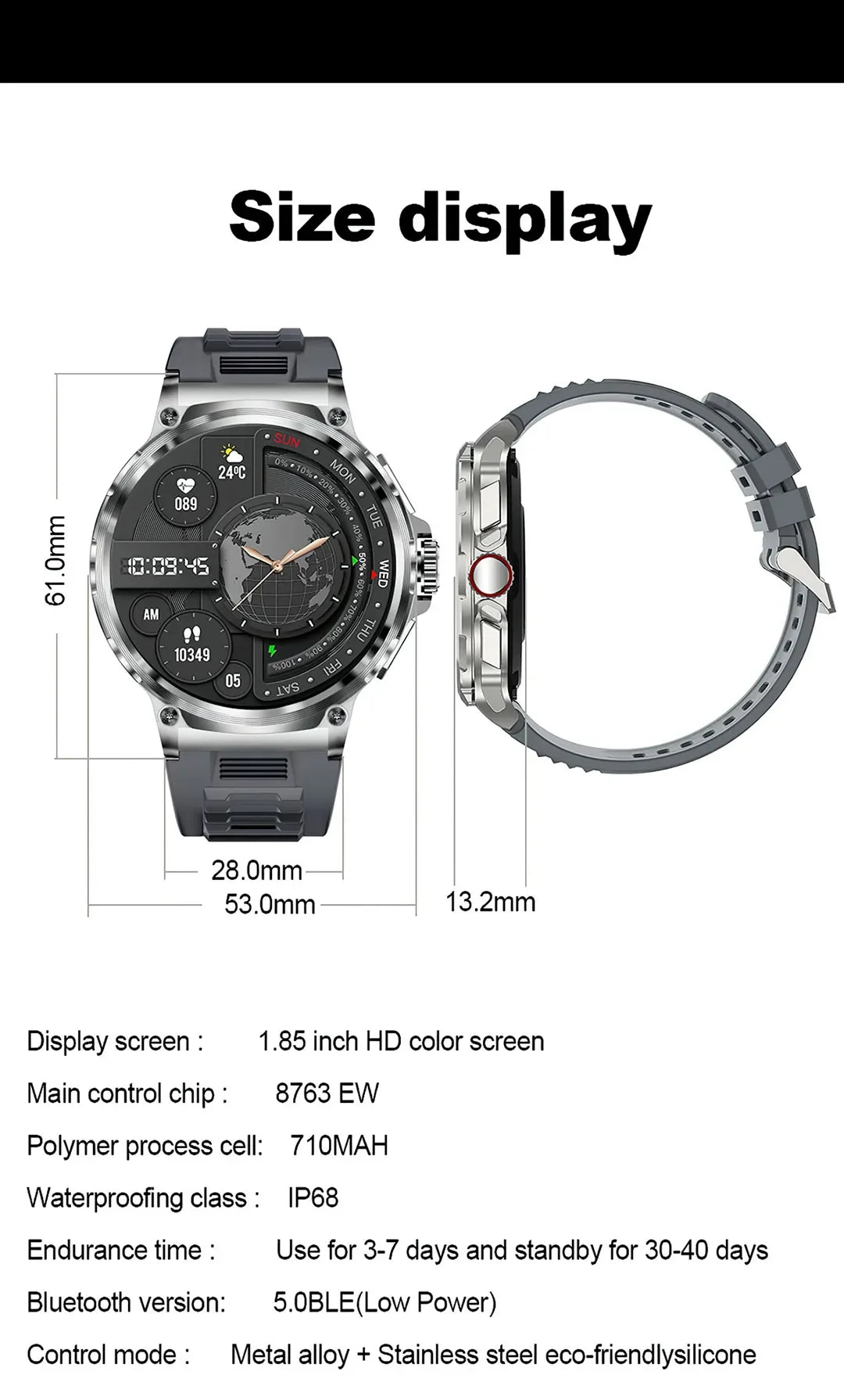 New Military Smart Watch Men 710 mA Waterproof Outdoor Sport Fitness Watches Health Monitor BT Call Smart Watch Men