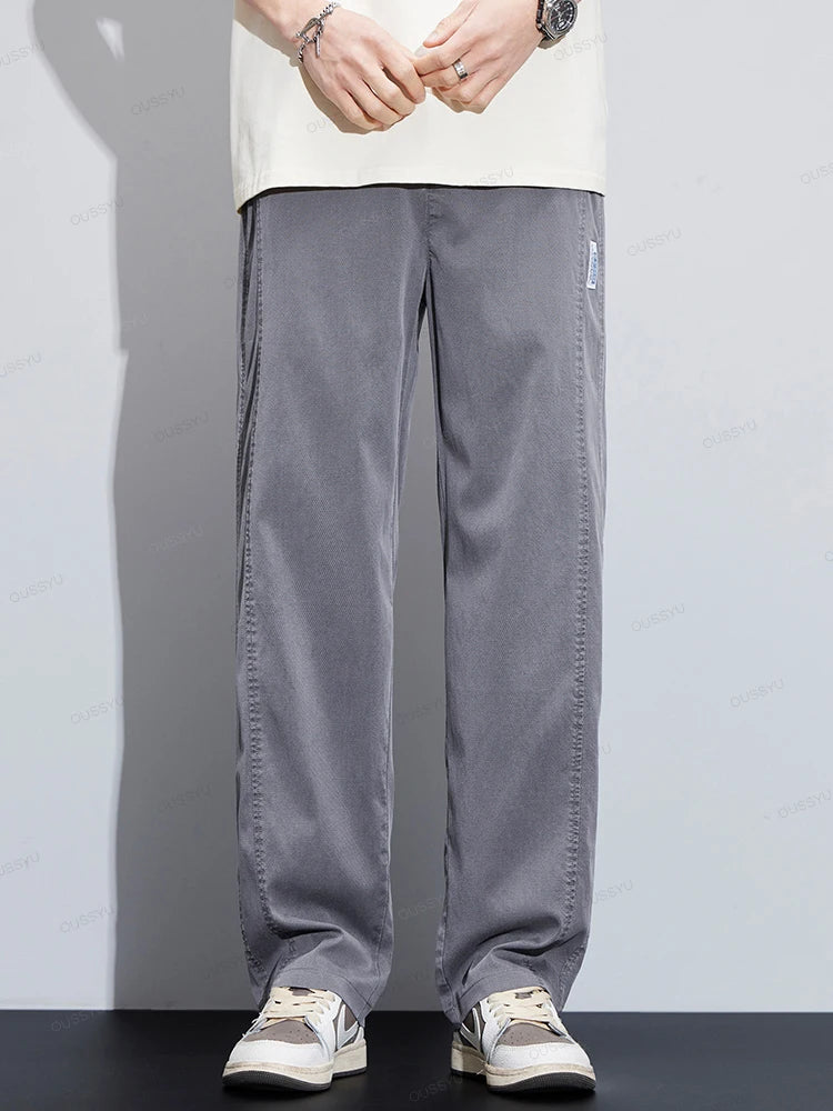 High Quality Summer Ultrathin Soft Lyocell Fabric Men's Casual Pants Elastic Waist Breathe Loose Straight Trousers Plus Size 5XL