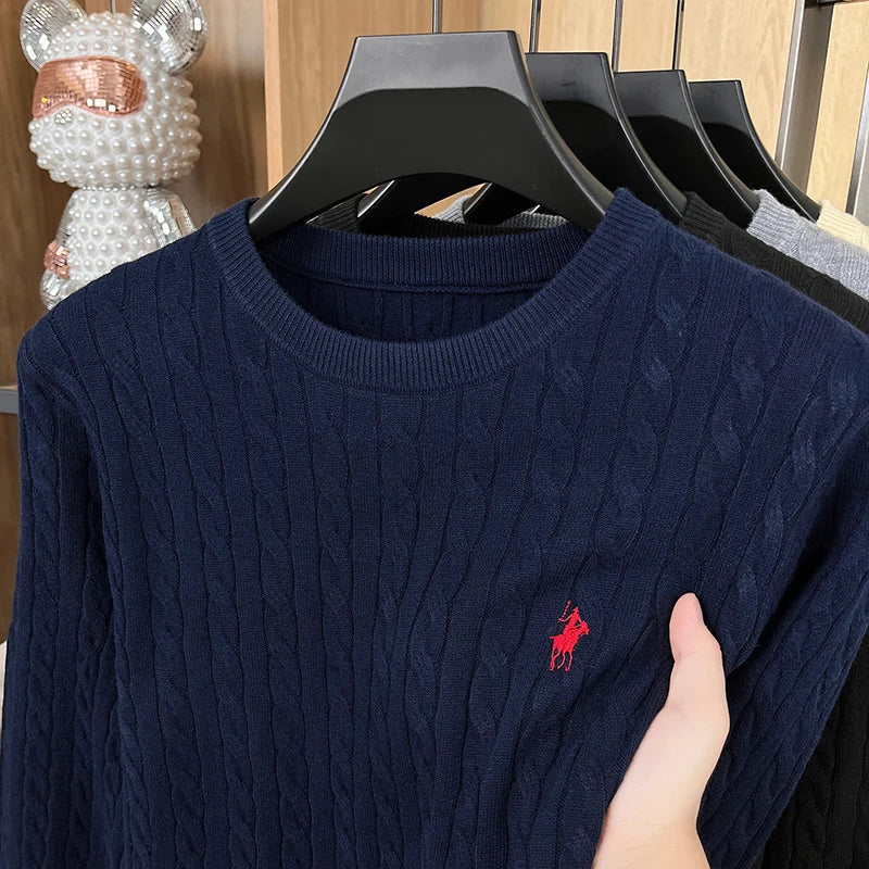 Luxury High-End Solid Color Long Sleeve Sweater Spring Autumn 2026 No.1 Sales Embroidered Fried Dough Twists Knitted