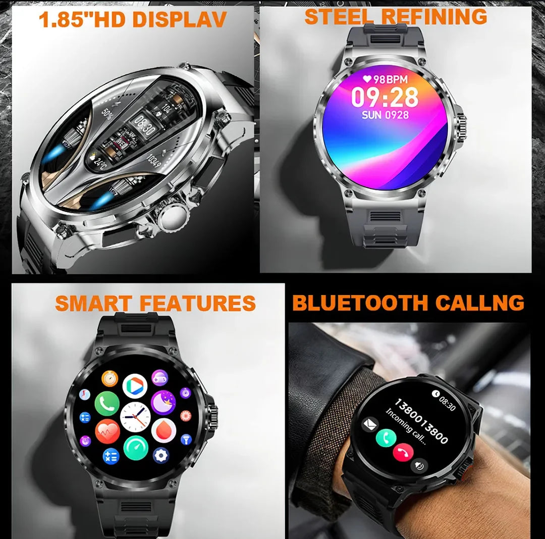New Military Smart Watch Men 710 mA Waterproof Outdoor Sport Fitness Watches Health Monitor BT Call Smart Watch Men