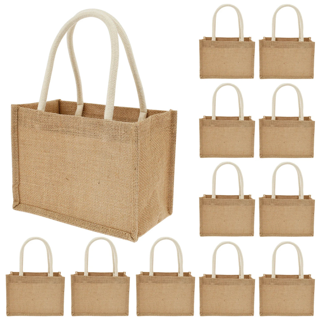 12/4PCS Burlap Tote Bags Mini Burlap Beach Bags with Handles Portable Jute Tote Bag Reusable Burlap Gift Bag Multipurpose Burlap